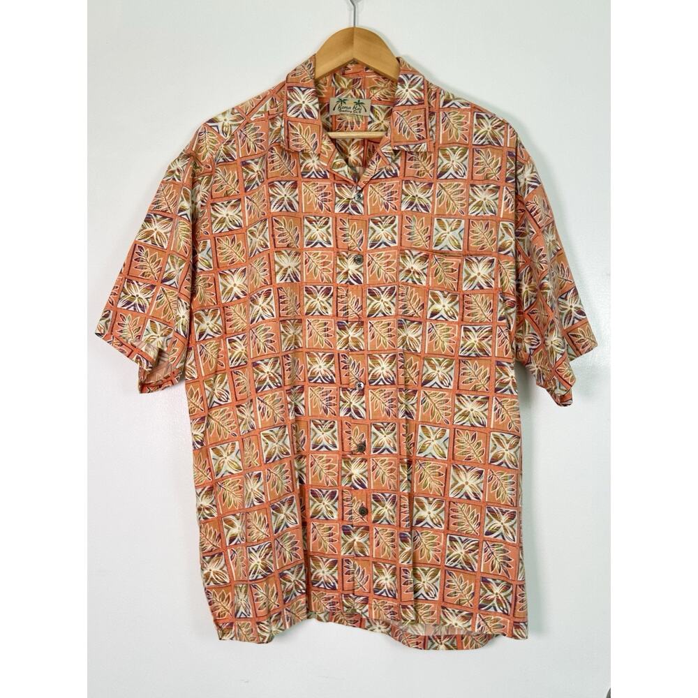 Kona Kai Trading Co. Mens Coral Floral Cotton Short Sleeve Hawaiian Shirt XL